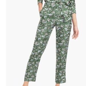 J.Crew Collection silk-twill pull-on pants green "jungle cat floral" size 2